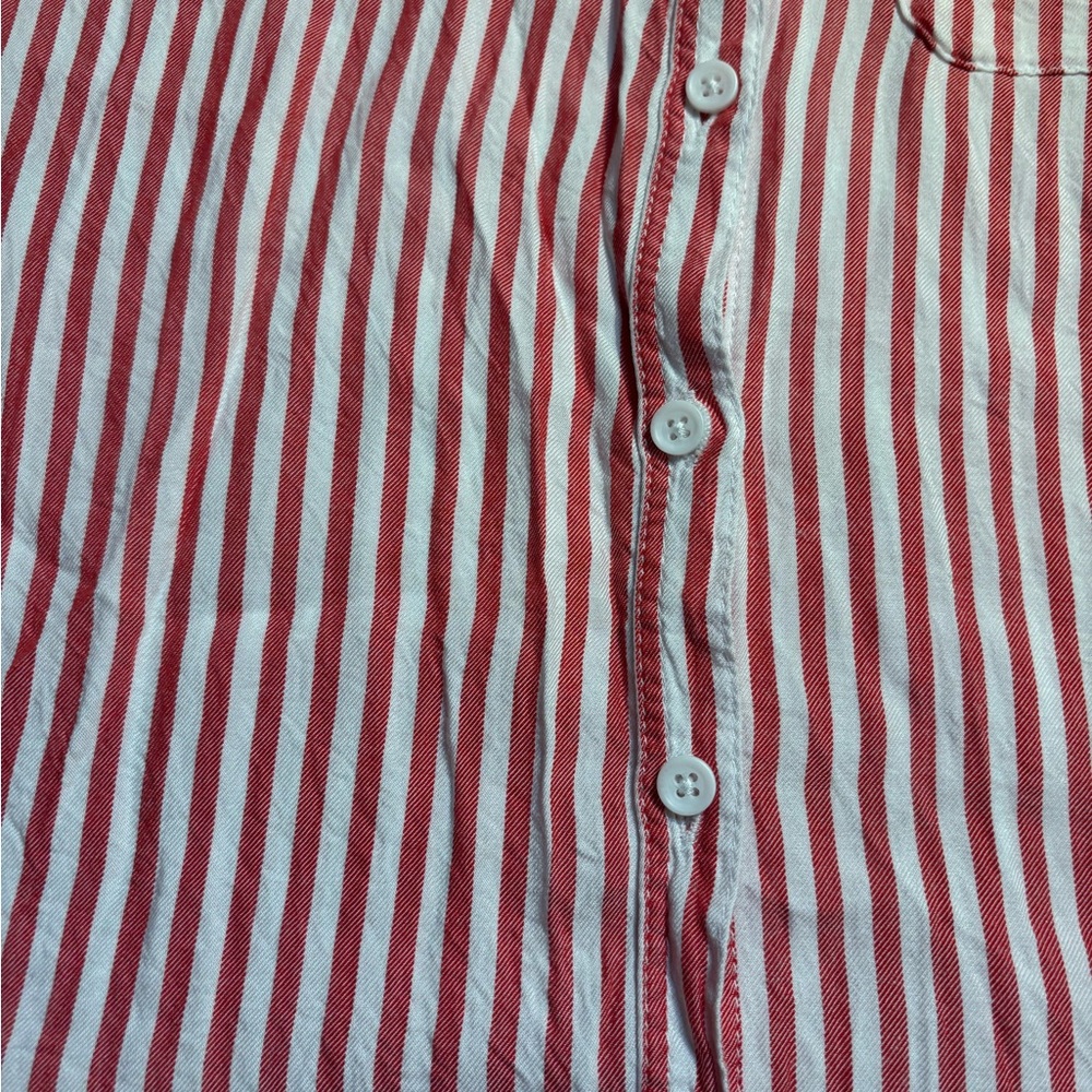 beachlunchlounge Shirt Medium Red White Striped Collared Button-Down Long-Sleev - Picture 9 of 13